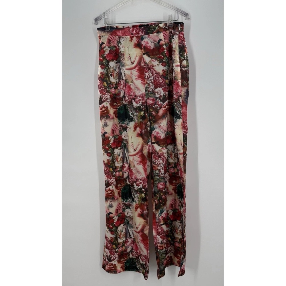Pretty Little Thing Rose Femme Renaissance Print Wide Leg Trouser Size US 10